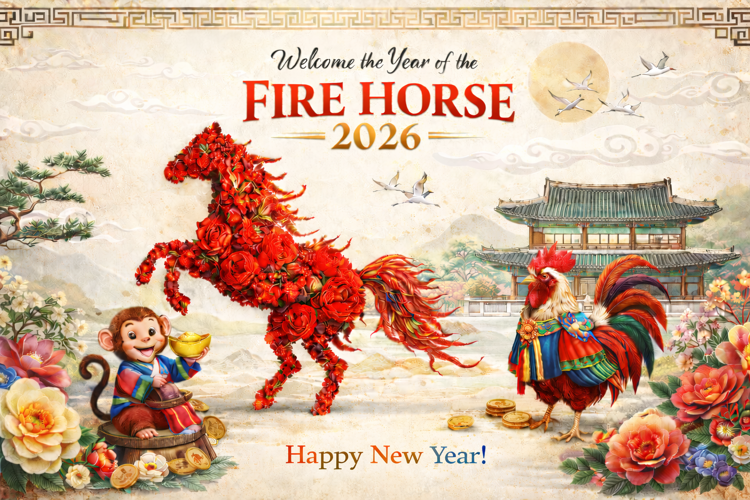 AI created Korean lunar new year fire horse 2026