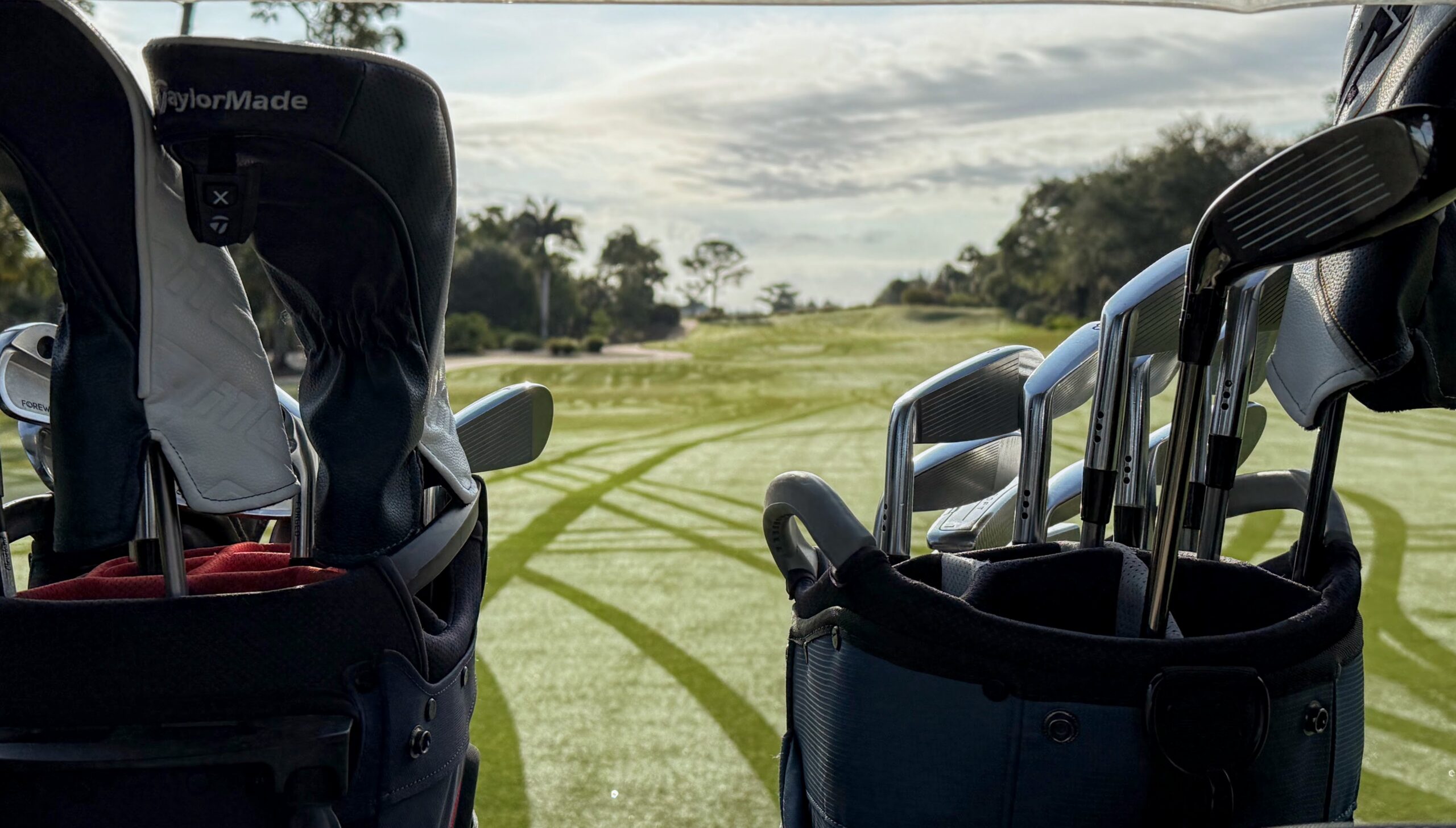 golf clubs on a cart