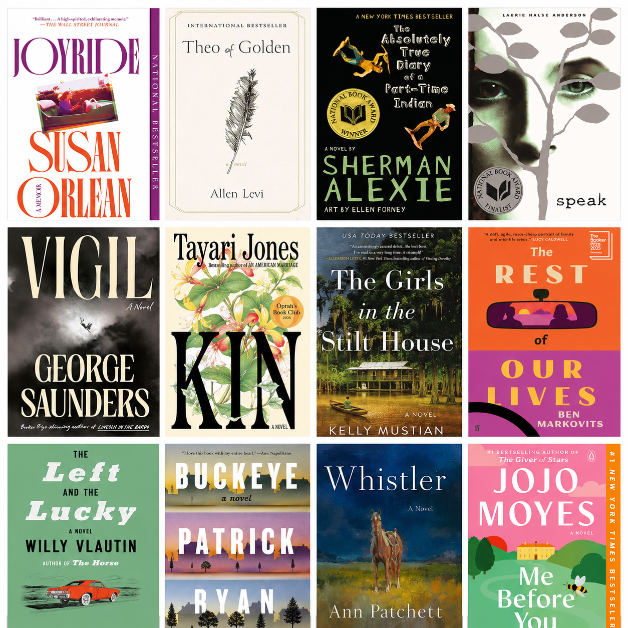 grid of 12 book covers from a year of reading, including titles by Ann Patchett, George Saunders, and Tayari Jones